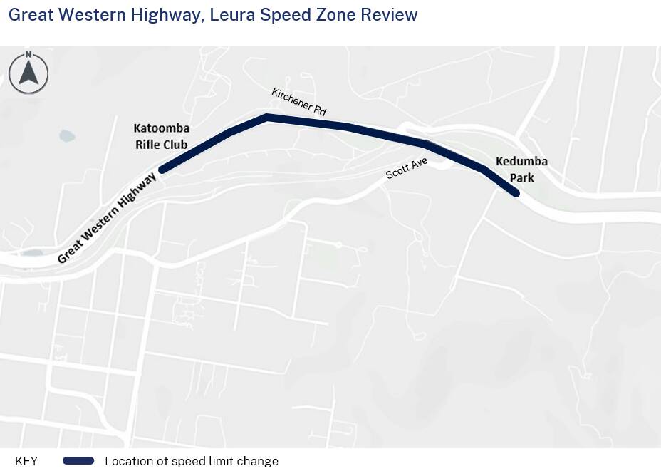 Area of new 70km/h limit along Great Western Highway at Leura.