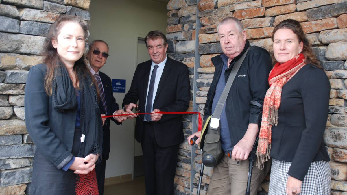Opening: Prue Hardgrove from council, Cr Chris Van der Kley, Minister Ray Williams, Michael Patterson from Family and Community Services and MP Trish Doyle.
