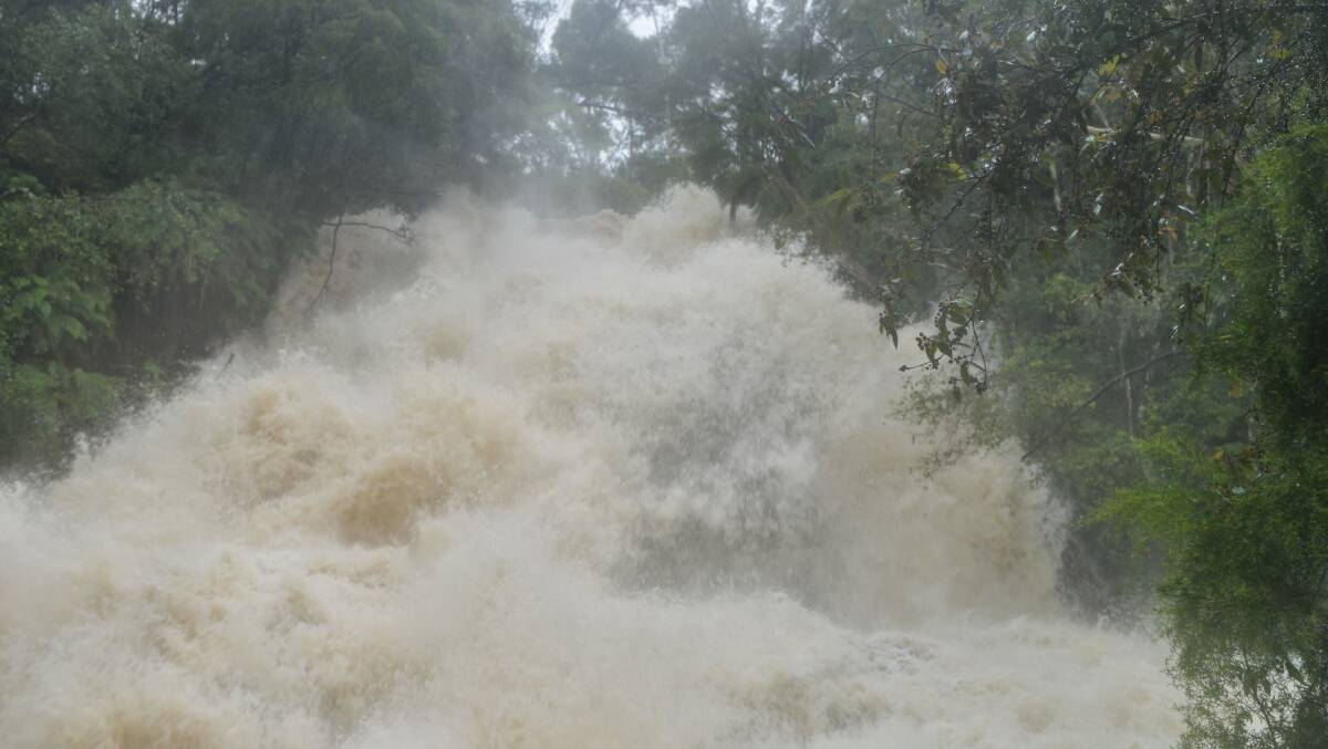 The churning waters of Katoomba Cascades on Sunday. Photo by Brigitte Grant