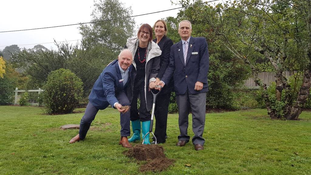 The first sod: Lindsay Kelly, CEO of Independent Living Villages, Federal MP for Macquarie Susan Templeman, Diane Lynch, CEO of Kirinari, and Cr Chris Van der Kley, deputy mayor.
