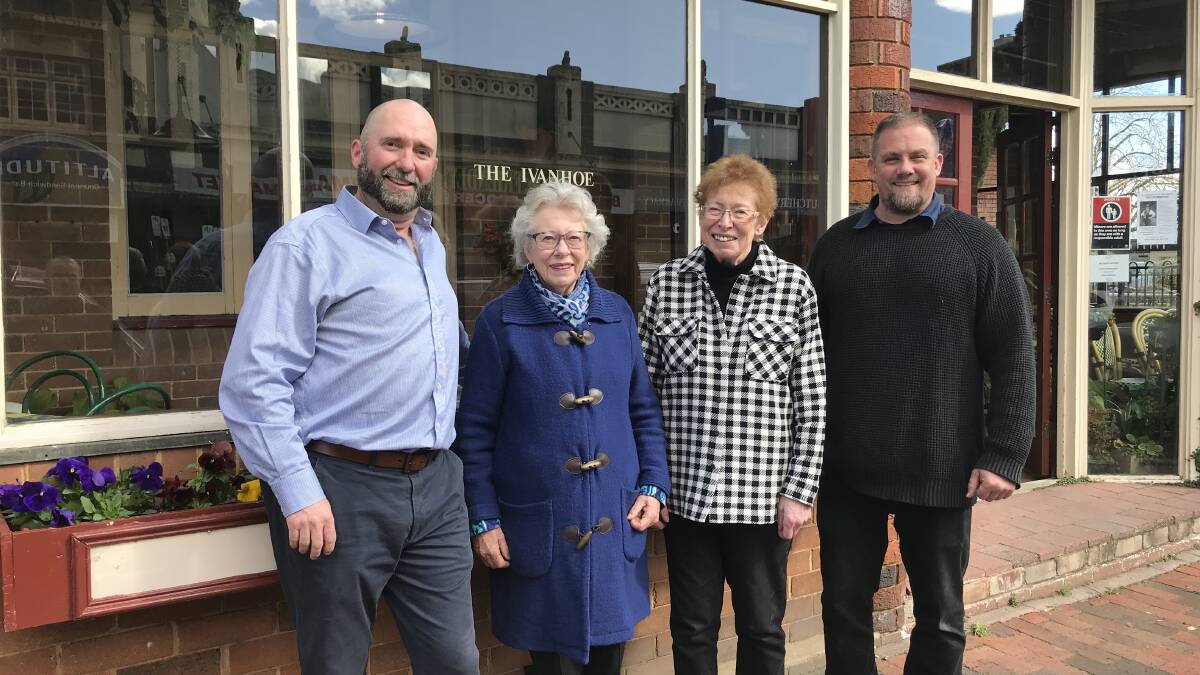 New owner Adrian Guest, former owners Dale Gregory, Kerrie Ray and new licensee Jake Toivonen outside the Ivanhoe hotel in Blackheath.