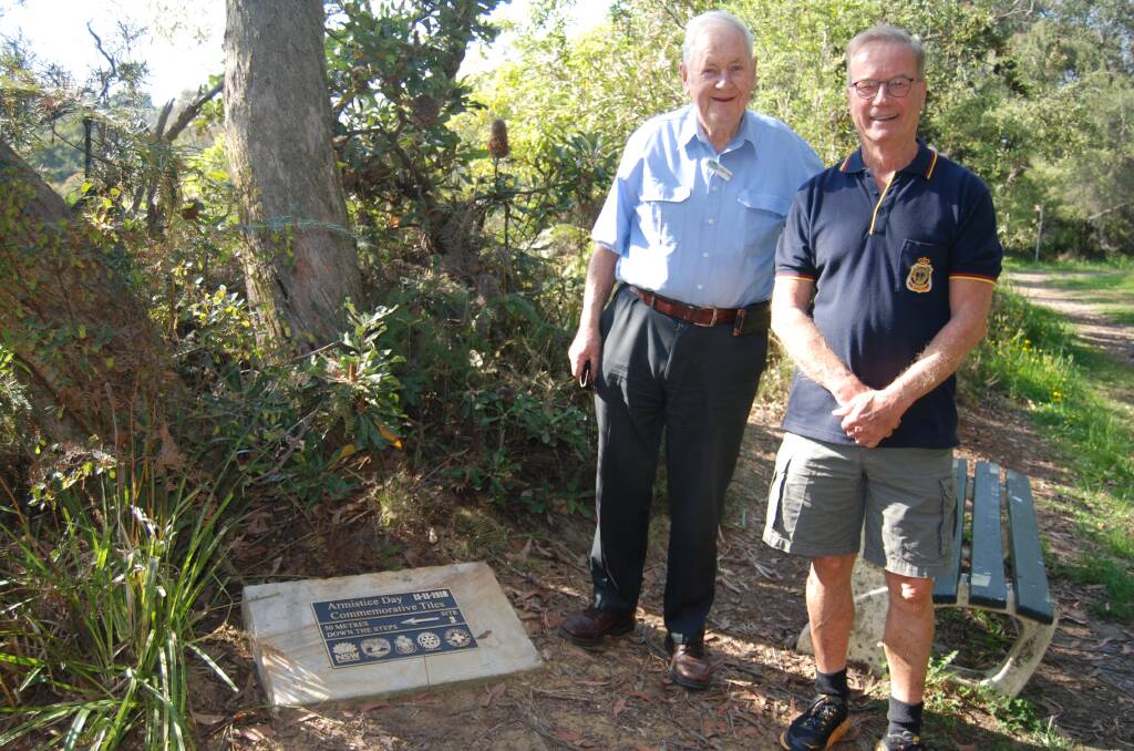 Local businessman and identity, Tom Colless, with Katoomba RSL Club president, Brian Turner, in Lone Pine War Memorial and Peace Park. 