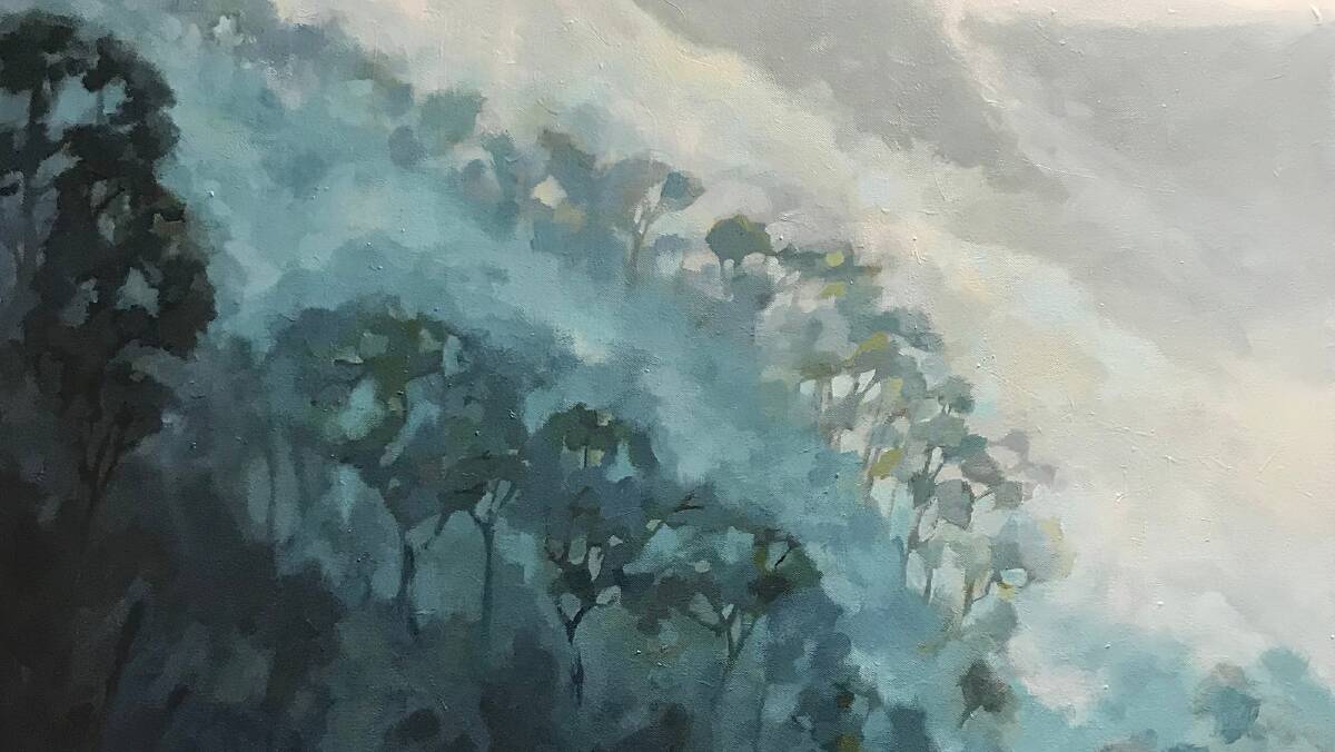 LEANNE BOOTH: Blue Mist, acrylic on canvas, 2021