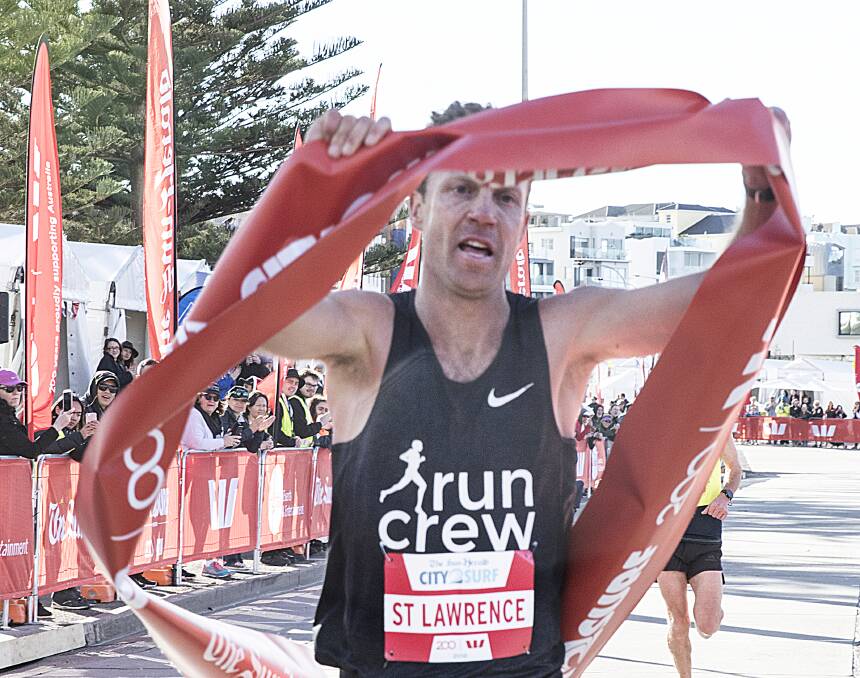 Across the line: Bullaburra native Ben St Lawrence winning Sunday's City2Surf. It was his second victory in the race, having taken it out in 2010.