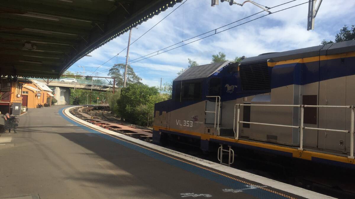 An unloaded freight train travelling through Katoomba station yesterday morning.