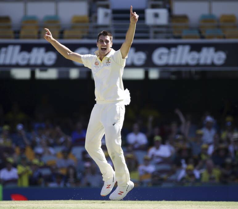 Cummins celebrates another wicket against Sri Lanka. Photo by Tertius Pickard/AP