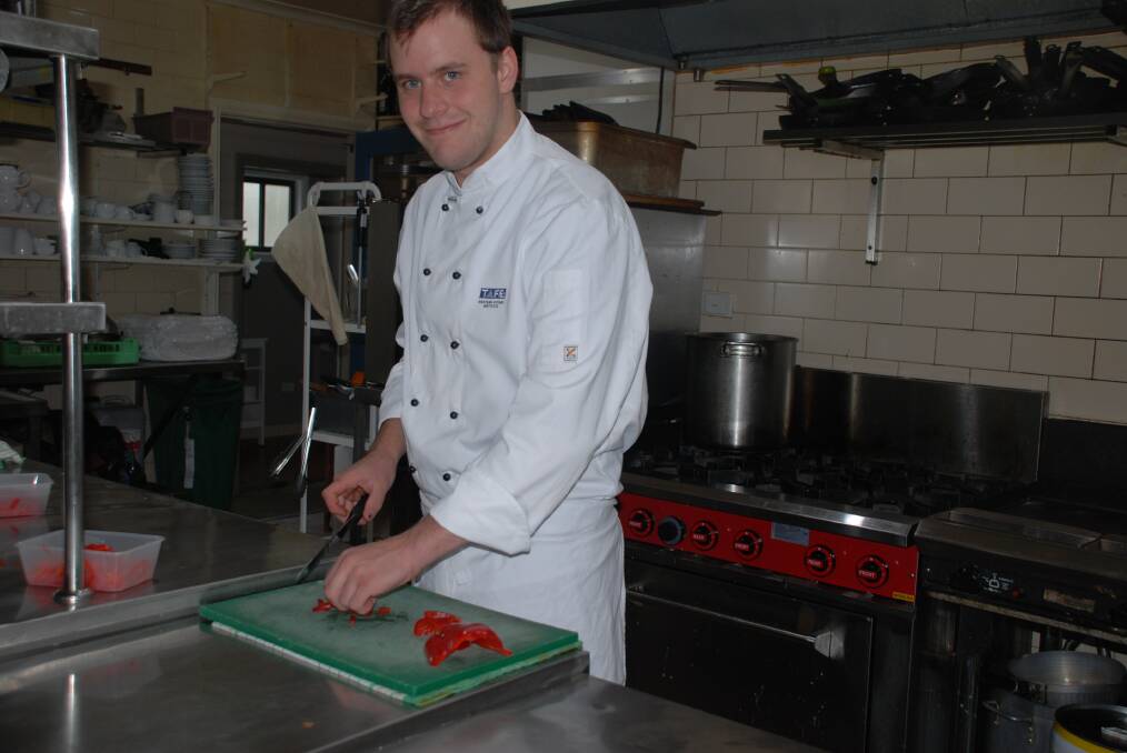 Gold medal: NSW WorldSkills winner Peter O'Neill in the kitchen of Pins on Lurline. He now competes in the nationals.
