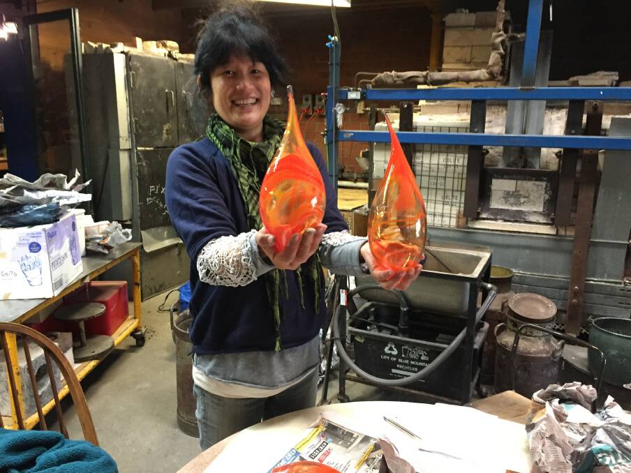 Kayo Yokoyama: With two of the glass creations she used in her people's choice sculpture at Scenic World.