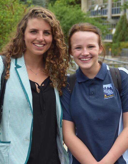 Next generation: Jessica Fox, pictured with student Anastacia Haskew, was invited to Katoomba High to talk about her path to Olympic success.