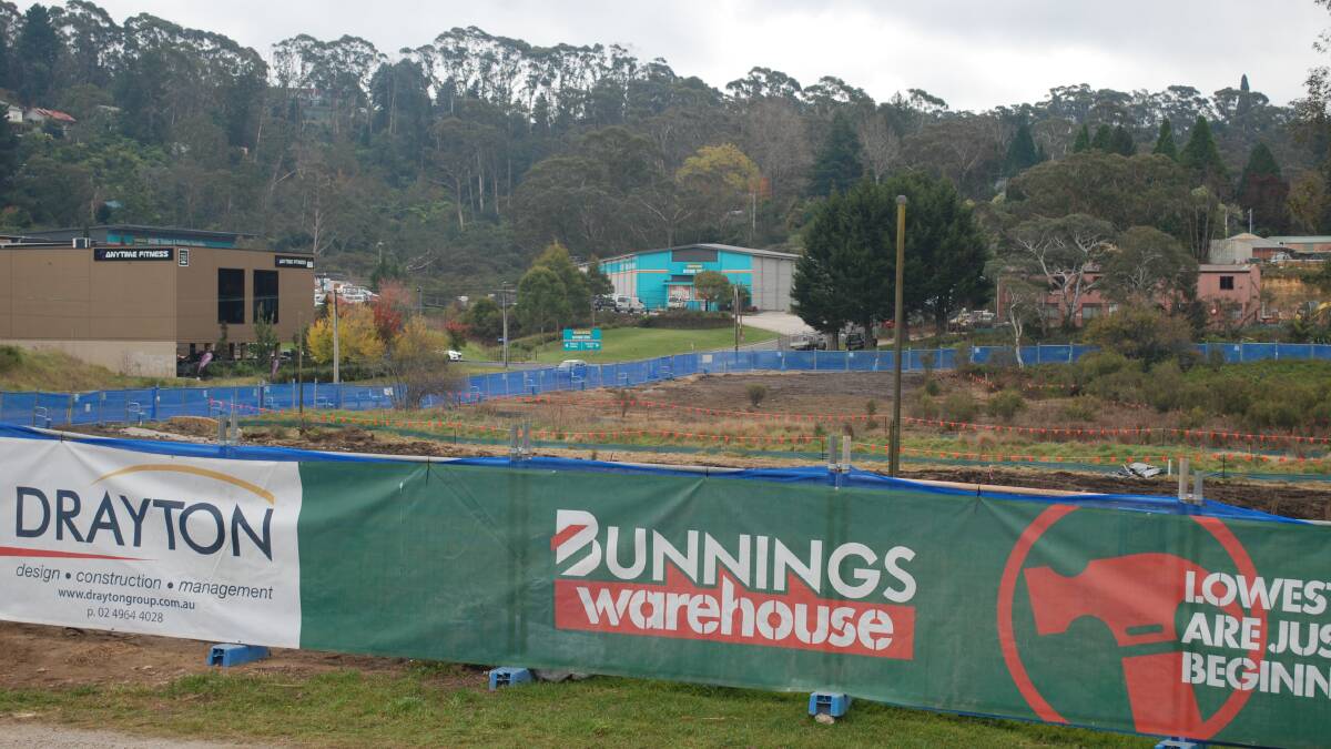 Close quarters: Bunnings is building a new store directly across the road from the existing Home Hardware (blue building at rear) in Wilson St, Katoomba.