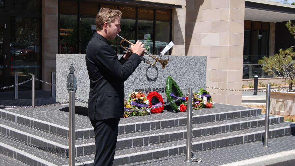 Remembrance: Bugler Jim Schoeler plays The Last Post at Katoomba RSL service.