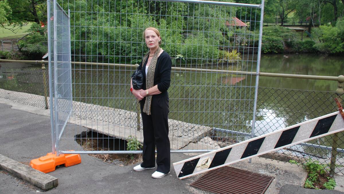 Blackheath duck pond: Pauline Conolly at the site where the tree was removed but the hole not fixed.