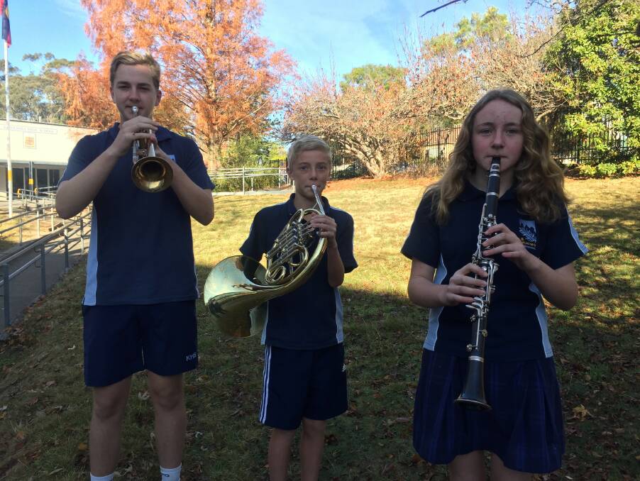Katoomba High students Jim Schoeler (trumpet), Jake Campbell (French horn) and Olivia Anderson (clarinet): All selected in the NSW Education Department's bands.