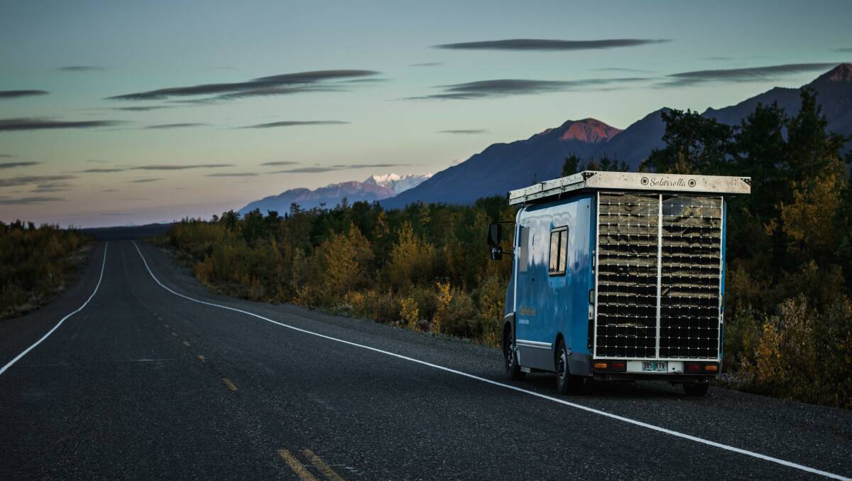 The van along the Alaska Highway in the Yukon Territory, Canada.
