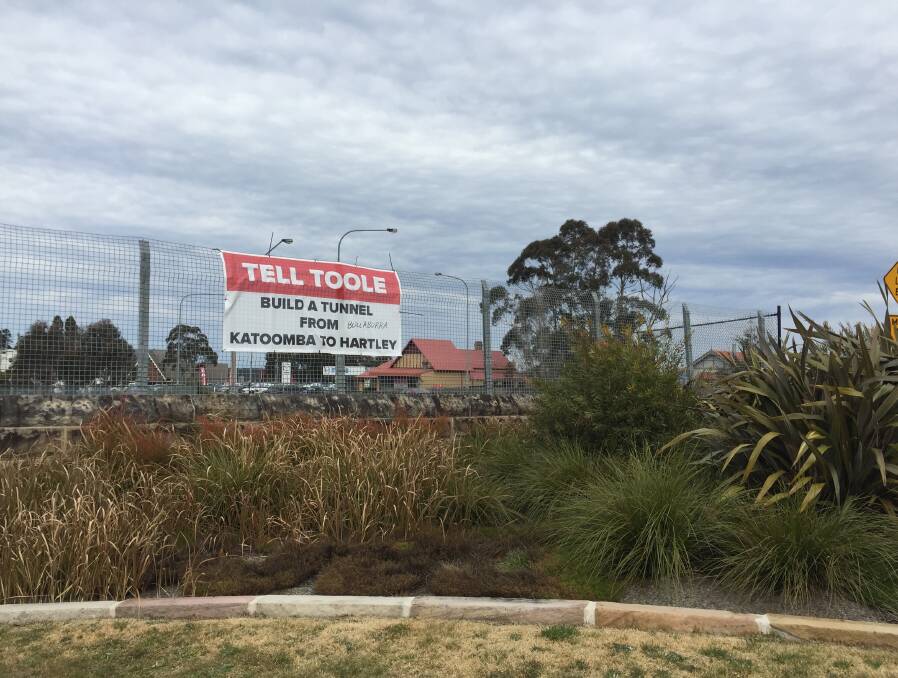 Sign of the times: Locals at Medlow Bath send a message to tegional transport an roads minister, Paul Toole.