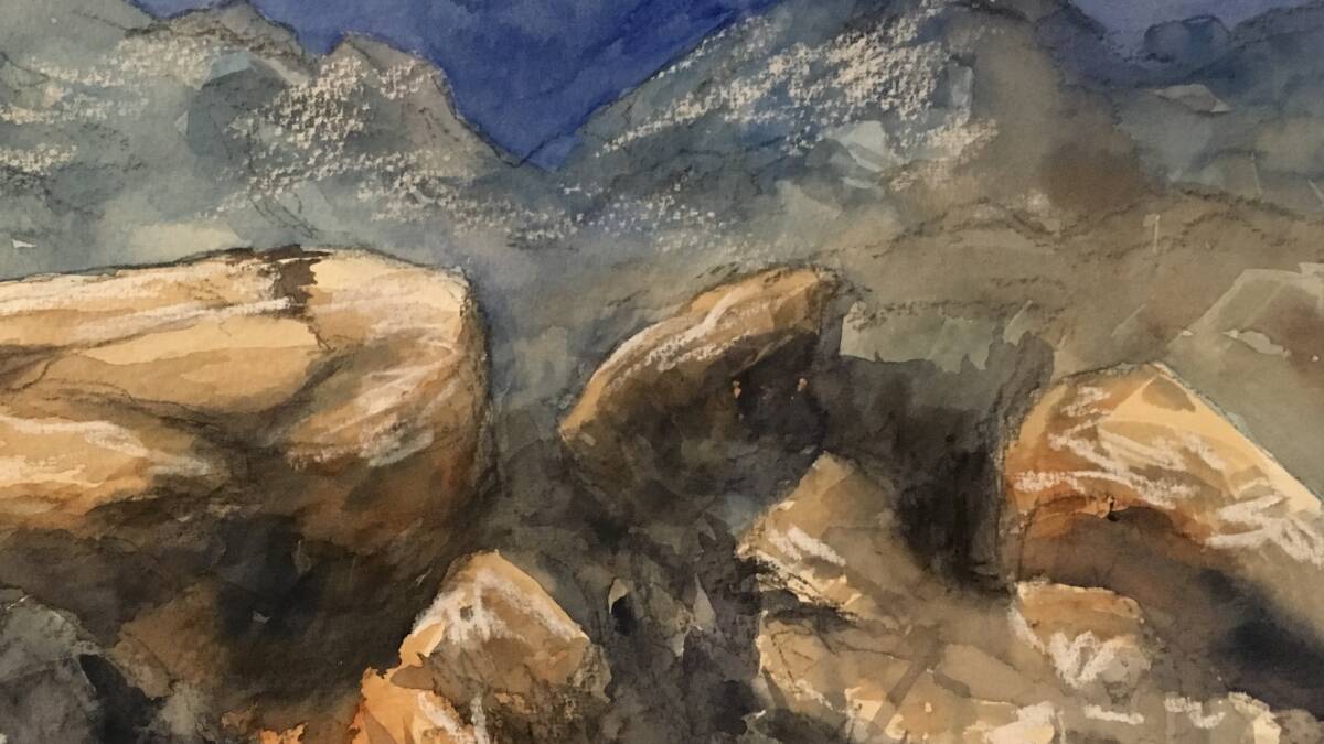  Outeniqua Mountains, Cape Province: Detail of work with pencil, watercolour and pastel.