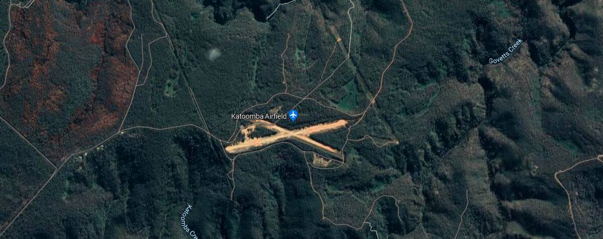 Middle of the Grose Valley: A satellite shot of Katoomba Airfield at Medlow Bath, taken from Google Maps.