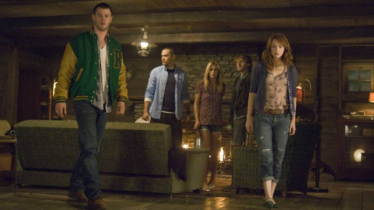 Chris Hemsworth, Jesse Williams, Anna Hutchison, Fran Kranz and Kristen Connolly in The Cabin in the Woods.