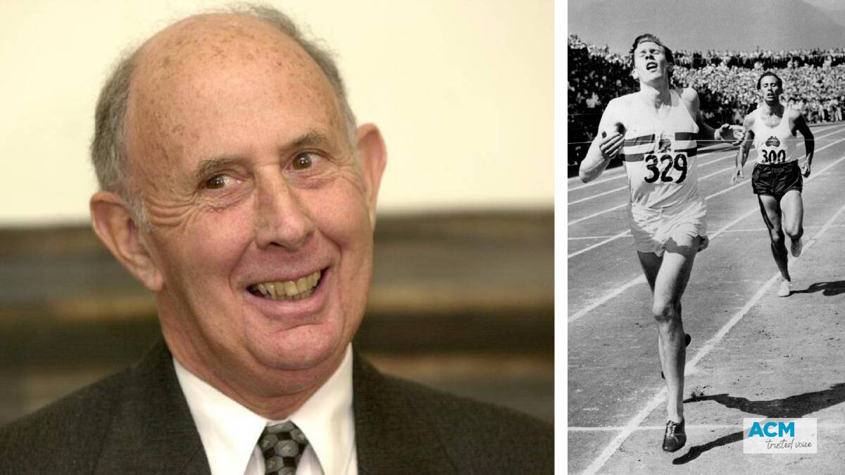 John Landy has died, aged 91. In the first mile race in history in which two runners finished under four minutes, England's, Dr. Roger Bannister leads John Landy of Australia across the finish line in 1954. Bannister was clocked at 3:58.8, Landy, 3:59.6. Photo: AP Photo