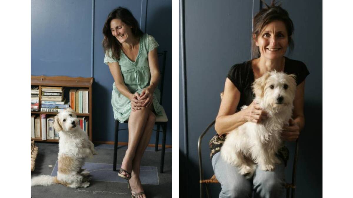 LEFT: Lloyd the dog does a meerkat in 2011 for his fancy picture byline co-starring journalist and columnist Joanne McCarthy. RIGHT: Lloyd being just as cute but less of a meerkat, seated on Joanne's lap.