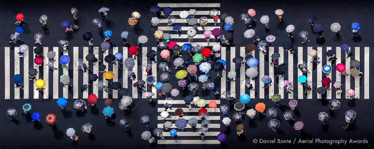 Umbrella crossing. Photo: Daniel Bonte, Aerial Photography Awards 2020