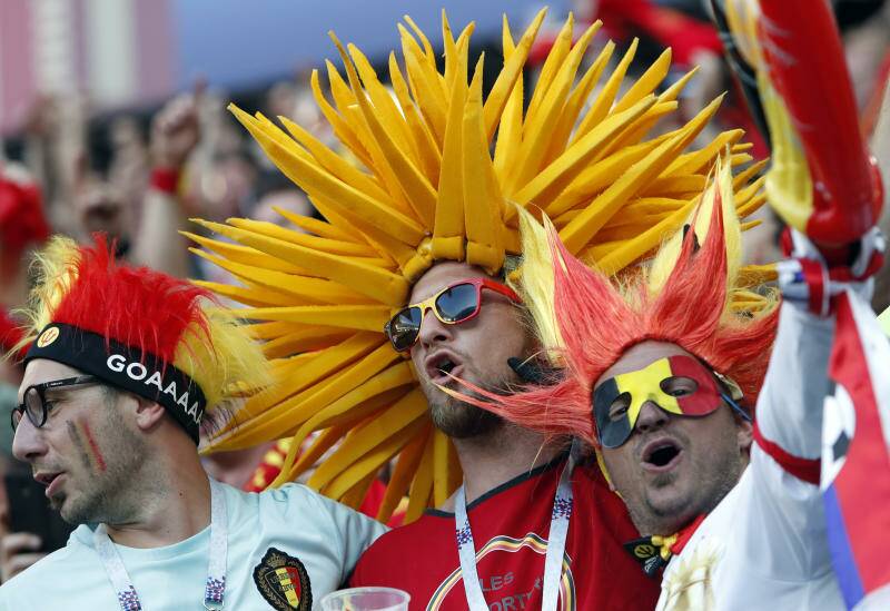 Belgium supporters cheer on the stands before the group G match between England and Belgium at the 2018 World Cup. Photo: AP Photo/Alastair Grant
