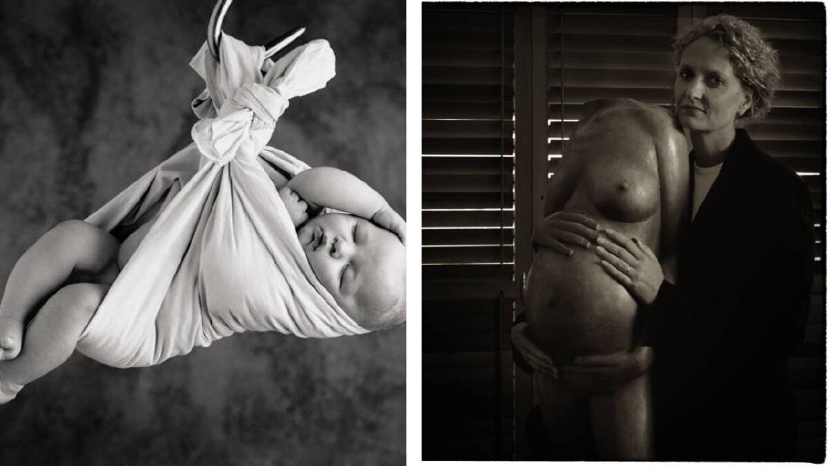 Anne Geddes' image "Tony holding Georgia" pictured left, with Peter Adams' image of the photographer.

