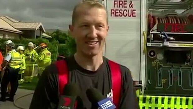 Firefighter Alan Fritsch rescued a family from a burning home before rushing off for the birth of his child. Photo: Channel Seven