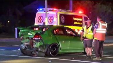 The car in which the woman was trapped after it was hit from behind. Picture: 7 News.