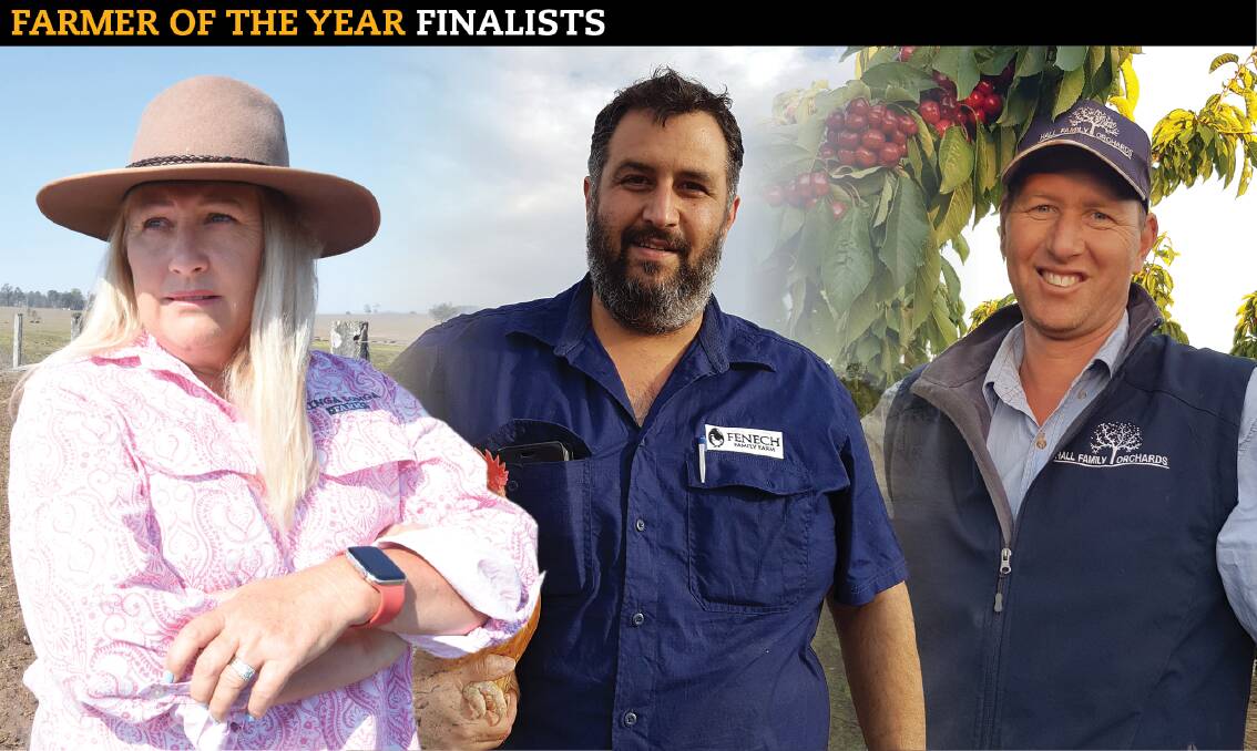 Lauren Newell, Wingham; Matthew Fenech, Horsley Park; and Chris Hall, Wallendbeen, are all vying for the title of 2019 Farmer of the Year, to be announced on Wednesday in Sydney.