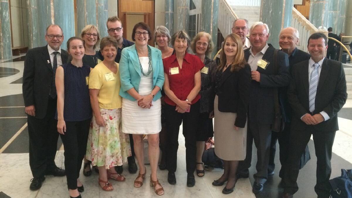 Several of the Blue Mountains group in Parliament House with Macquarie MP Susan Templeman.