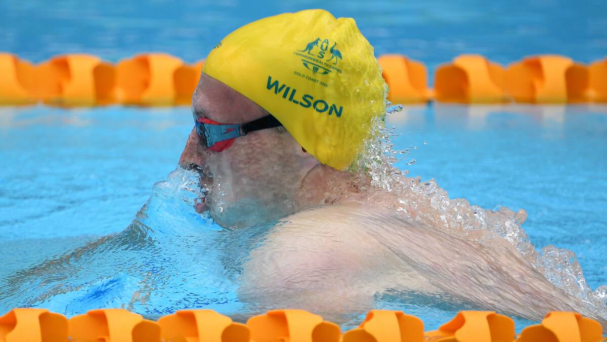 Matt Wilson in the 200m breaststroke at the Commonwealth Games.Photo: AAP Image/Dave Hunt.