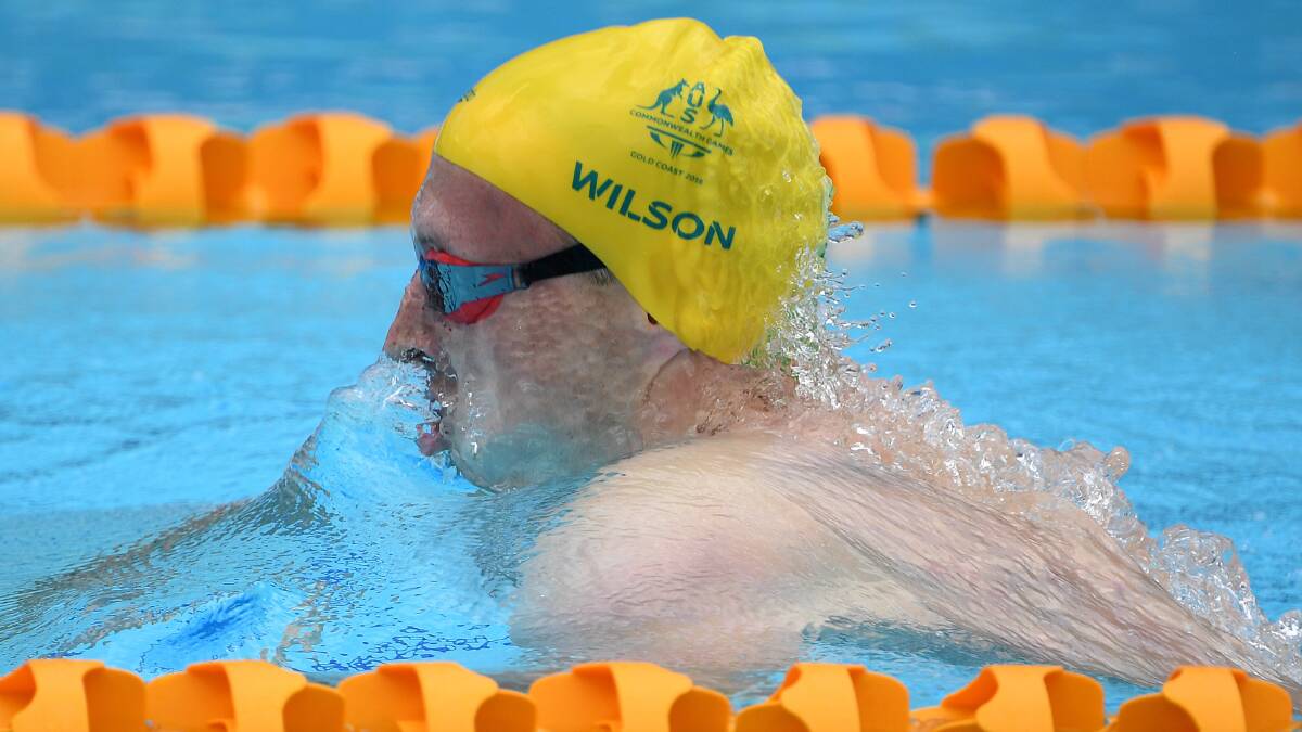 Matt Wilson in the 200m breaststroke at the Commonwealth Games. He's in Japan competing in the Pan Pacific Championships. Photo: AAP Image/Dave Hunt.