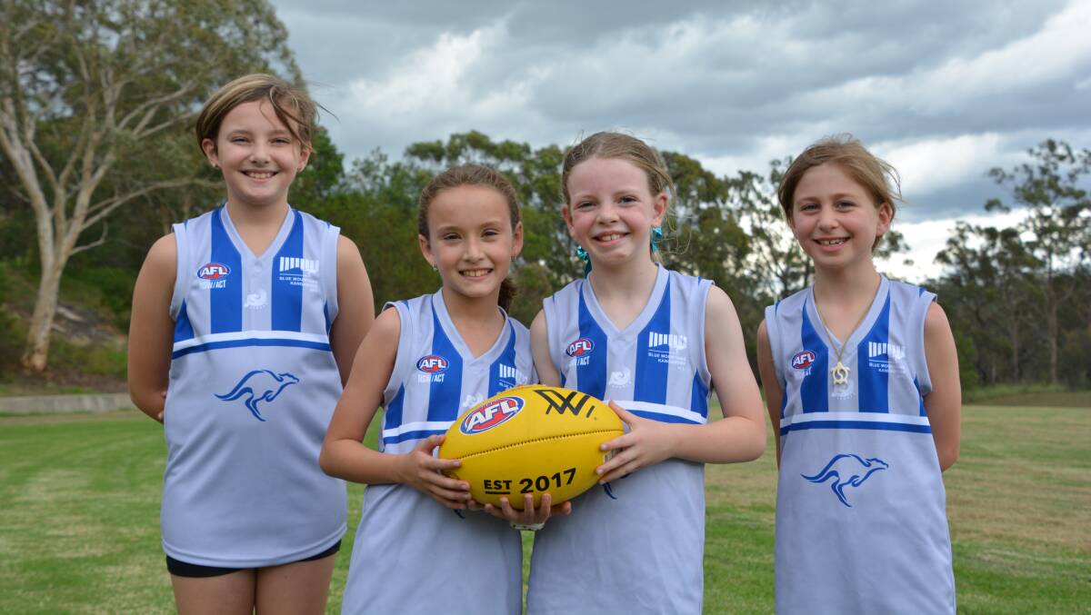 Ready for action: Maddie Blacklock, Marley Chavor, Millie Spencer and Yvette Barac will play in the Blue Mountains Kangaroos first under 10 girls team in the AFL Western Sydney Juniors competition.