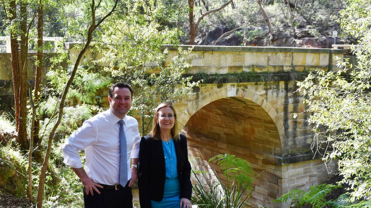 Forthcoming funds: Penrith MP Stuart Ayres and Heritage Minister Gabrielle Upton at Lennox Bridge which will receive a $40,000 restoration tune-up. 