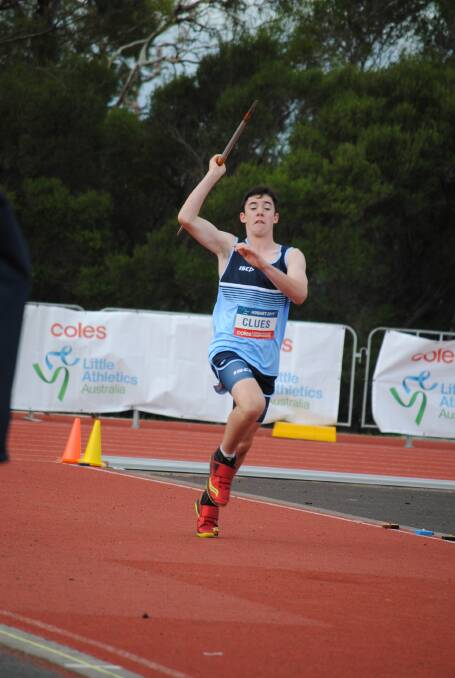 Angus Clues threw the javelin 41 metres to win the U13 boys category at the Australian Little Athletics Championships in Hobart recently.