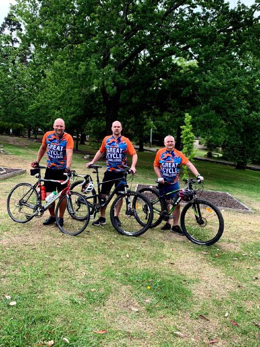 Fundraising blitz: Blue Mountains residents Andrew Hutchinson, Andrew Fuge and Stefan Hofmann are taking part in the Great Cycle Challenge.