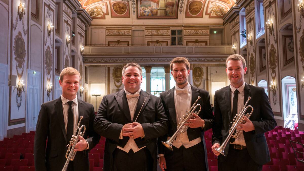 Exciting experience: Matthew Carter, James Pensini, Owen Morris and Tyler Wilkinson in Haydn Hall, Esterhazy Palace.