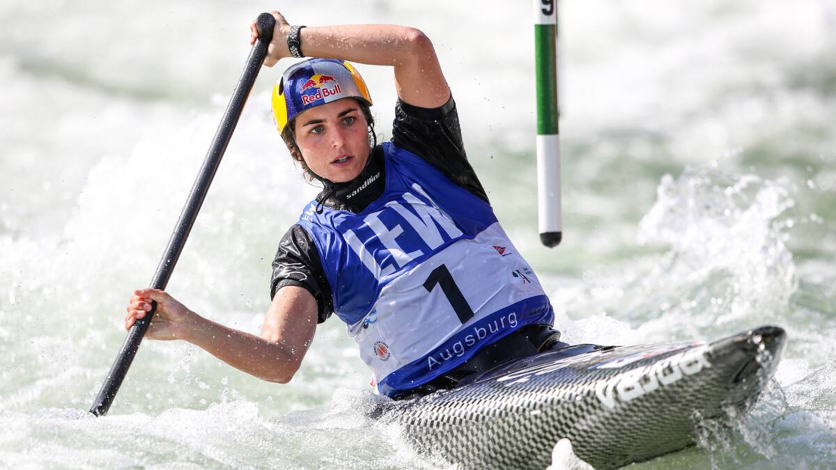 On top of the world: Jessica Fox continued her unbeaten Canoe Slalom World Cup domination at the weekend, winning the K1 and C1 in Augsburg, Germany. Photo: Paddle Australia/Dezso Vekassy