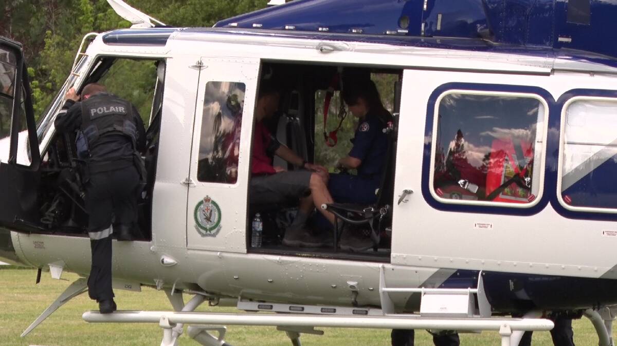 A Guildford man was rescued by helicopter after becoming dehydrated on a walk to Mt Solitary on Sunday in hot conditions. Photo: Top Notch Video 