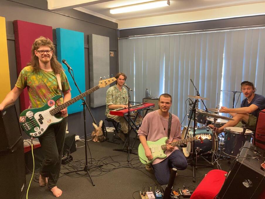 Blue Mountains band Safire Palms in the new music space at MYST. Pictured are Riley Johns, Nic Macken, Rory Wilson and Bailey Brown.