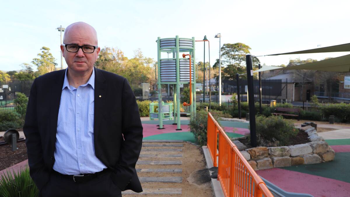 Speak up: Mayor Mark Greenhill at Glenbrook park. The public is encouraged to comment on the playground being built for older kids.