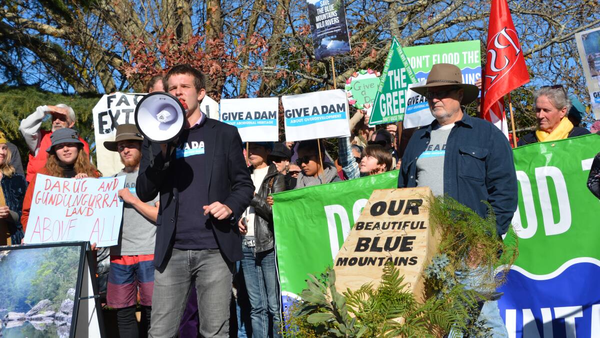Protect environment and culture: A protest in Katoomba in June against the raising of the Warragamba Dam wall drew hundreds of people. 