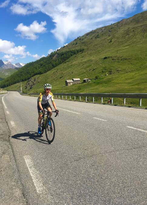 Amanda Spratt training in the Italian Alps. She is excited for her first World Tour race, Strade Bianche, in Italy on August 1.