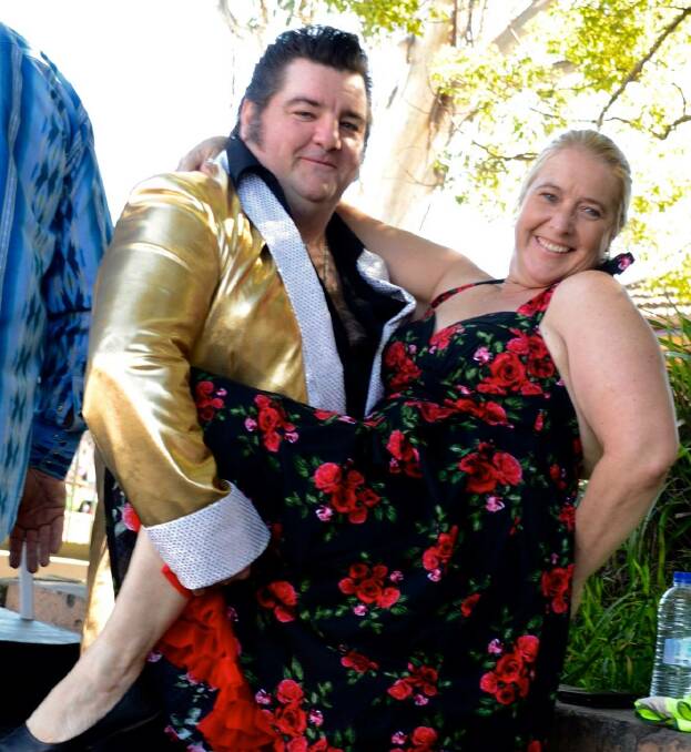 Springwood Foundation Day committee member Kim Cowper with "Elvis" - Steve Head, at last year's festival.