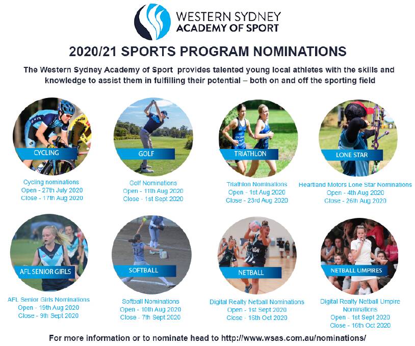 Young athletes in western Sydney can nominate now for sports development programs.