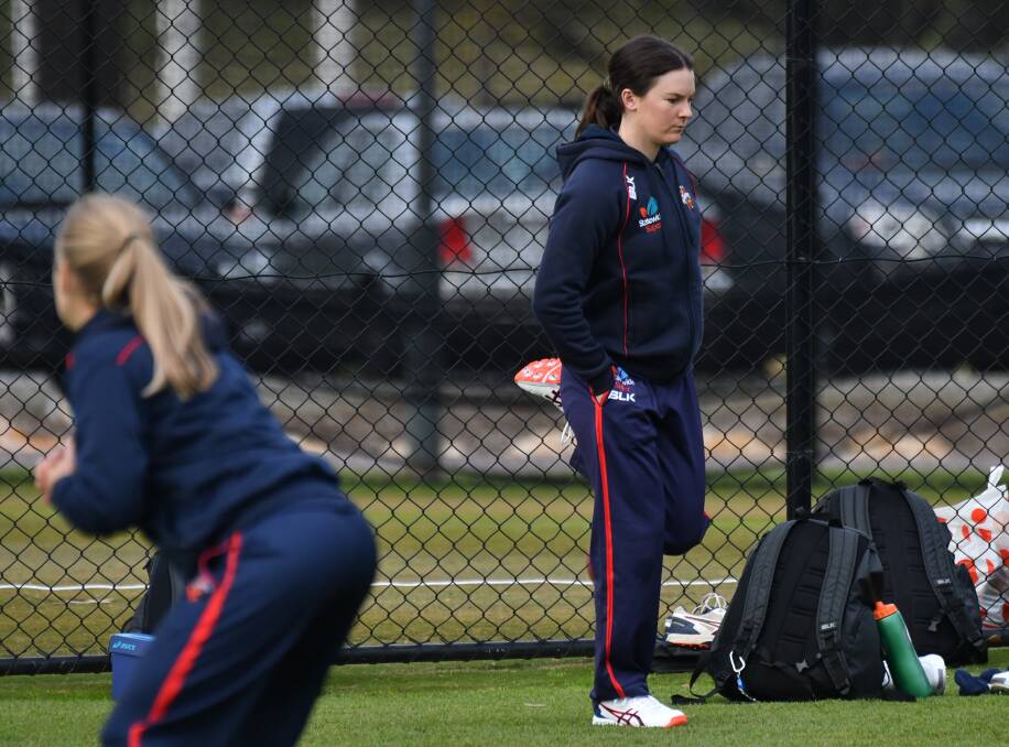 FOCUSED: Courtney Webb mulls over her cricket journey while warming up in the South Australian team nets. PIcture: SACA Media