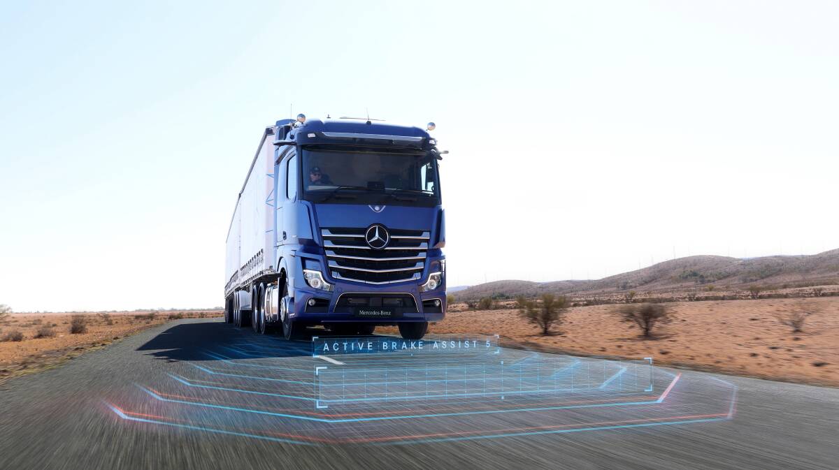 The mandating of autonomous active brake assist, which scans the road ahead and brakes a heavy vehicle automatically when required, is seen as having an immediate impact on road trauma. Picture: Mercedes-Benz