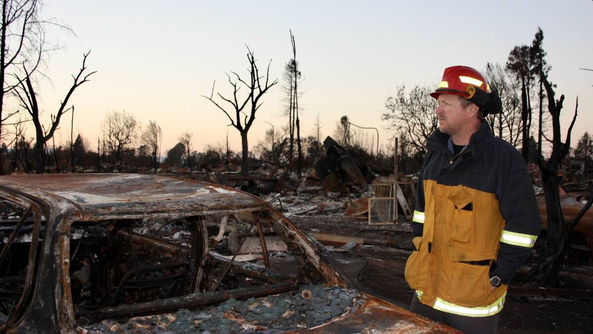 Fury of the fire: Speaker Dr Chris Dicus surveys the damage of California's disastrous fires.
