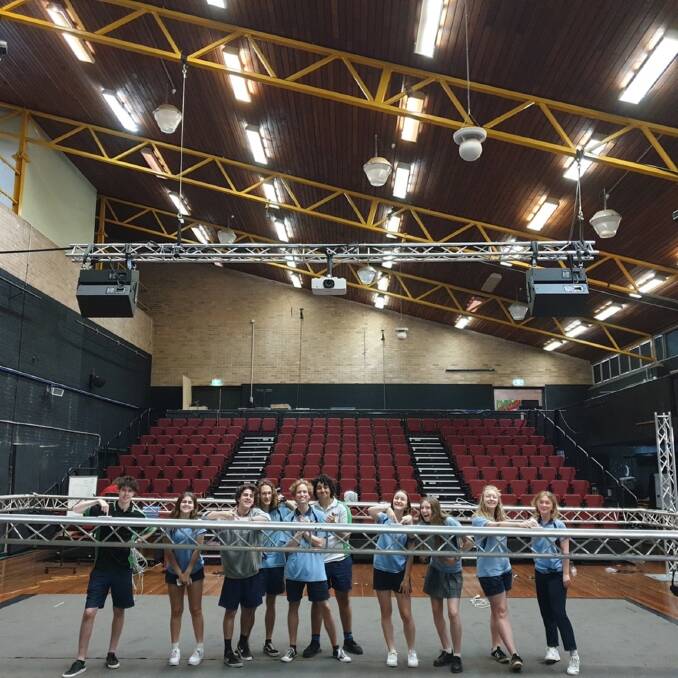Road crew: Blaxland High School students during the assembly of the new lighting rig.